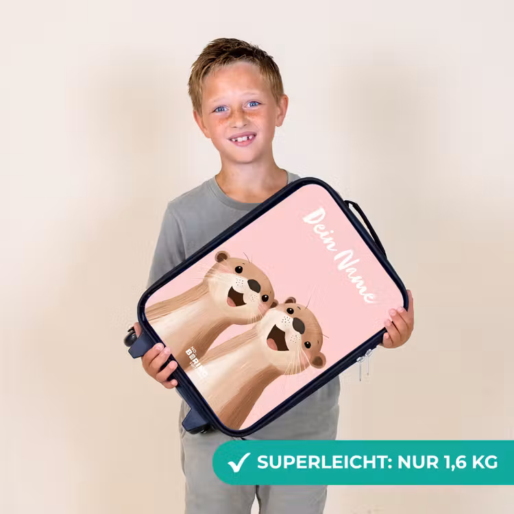 Kinderkoffer mit Name - Lächeln - Otter - Rosa - Illustration — 2