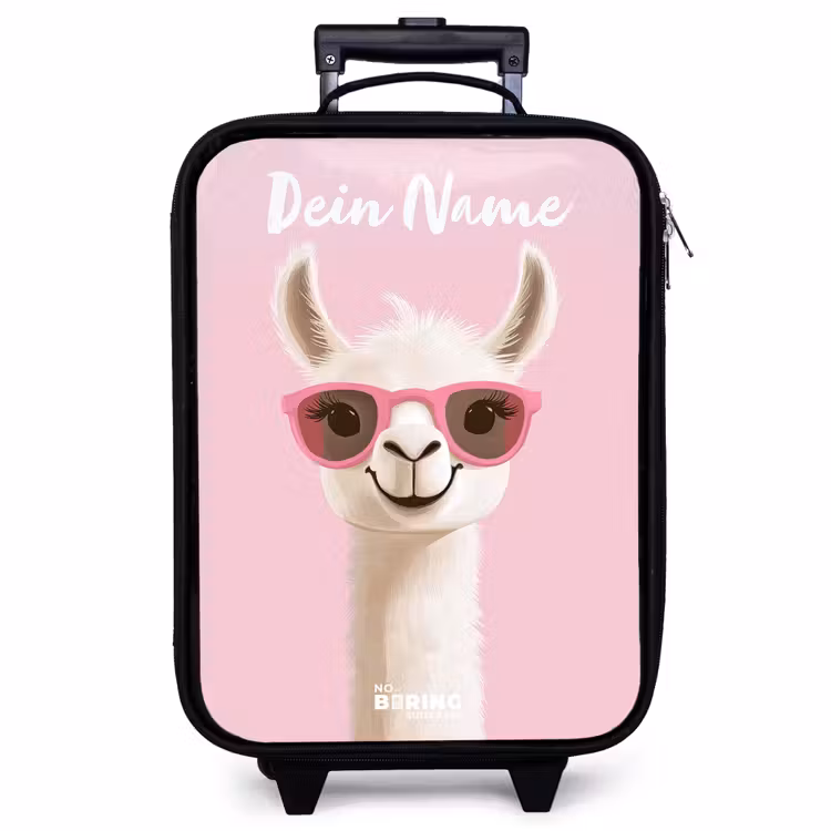 Kinderkoffer mit Name - Lama - Weiß - Sonnenbrille - Wimpern — 1