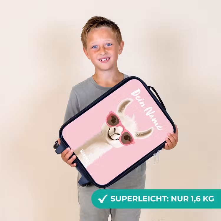 Kinderkoffer mit Name - Lama - Weiß - Sonnenbrille - Wimpern — 2