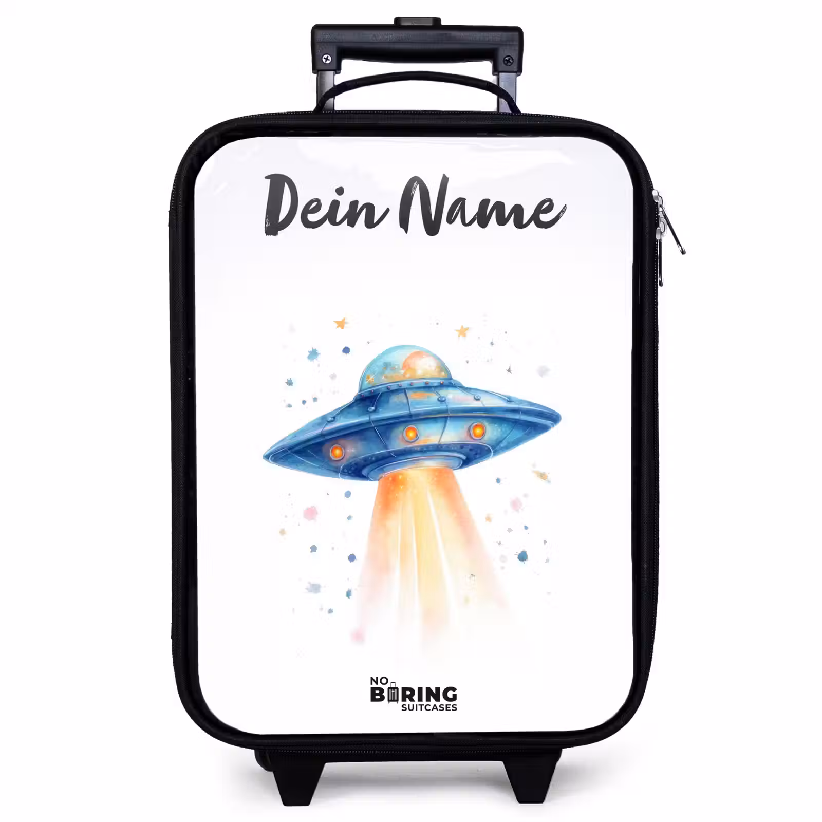 Kinderkoffer mit Name - Blaues Raumschiff mit Lichtstrahl — 1