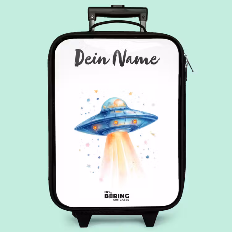 Kinderkoffer mit Name - Blaues Raumschiff mit Lichtstrahl — 3