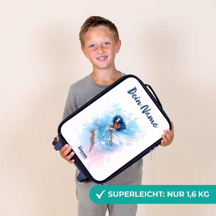 Kinderkoffer mit Name - Fliegende Fee in Blautönen — 2