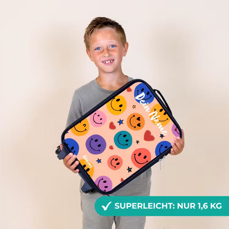 Kinderkoffer mit Name - Fröhliches Smiley-Muster — 2
