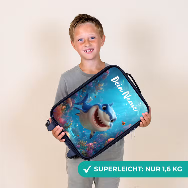 Kinderkoffer mit Name - Riff - Koralle - Hai - Tier — 2