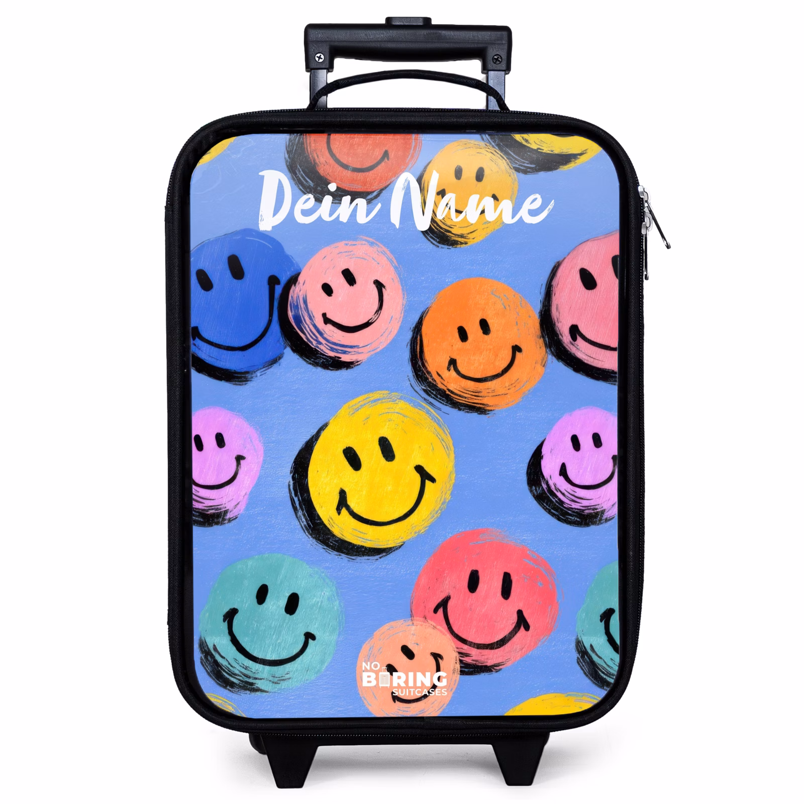 Kinderkoffer mit Name - Ein verspieltes und künstlerisches Muster aus bunten Smileys — 1