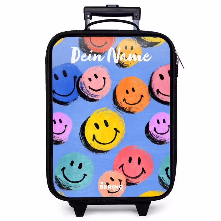 Kinderkoffer mit Name - Ein verspieltes und künstlerisches Muster aus bunten Smileys — 1