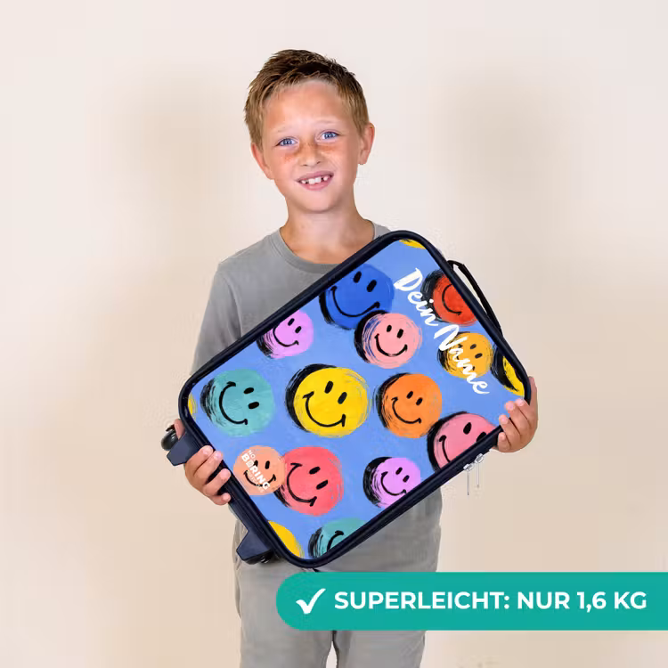 Kinderkoffer mit Name - Ein verspieltes und künstlerisches Muster aus bunten Smileys — 2