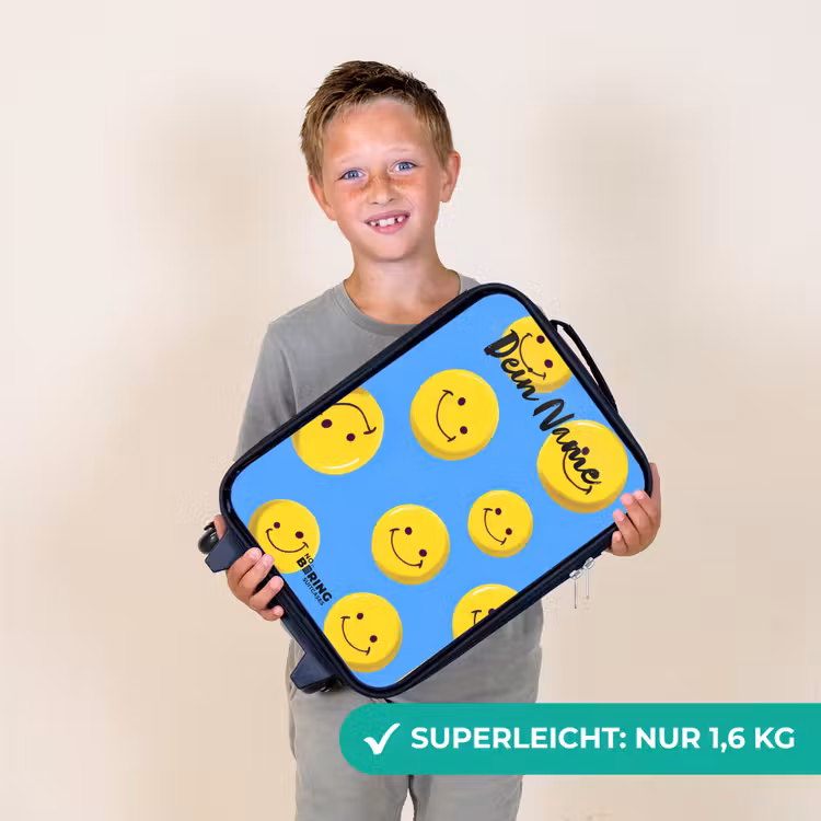 Kinderkoffer mit Name - Fröhlicher Smiley-Regen — 2