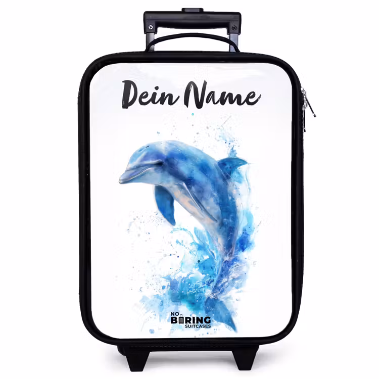 Kinderkoffer mit Name - Springender blauer Delfin — 1