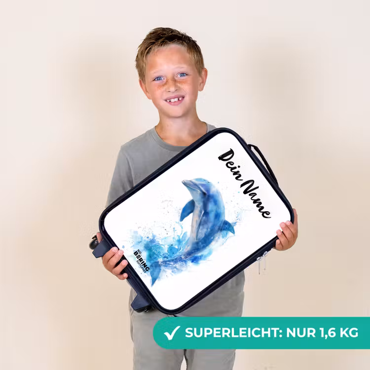 Kinderkoffer mit Name - Springender blauer Delfin — 2