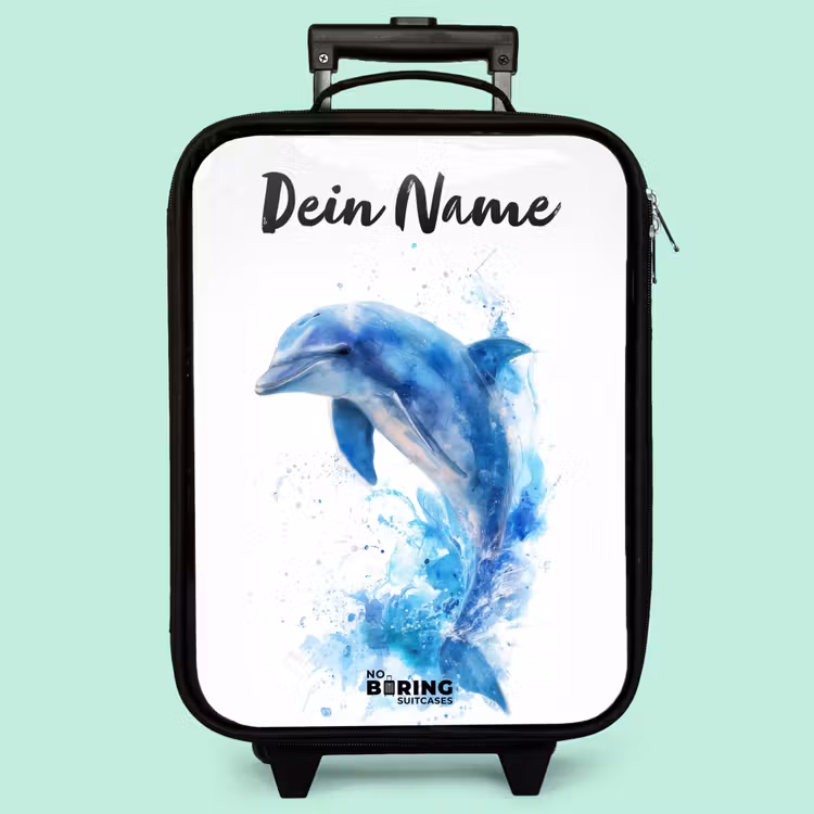 Kinderkoffer mit Name - Springender blauer Delfin — 3