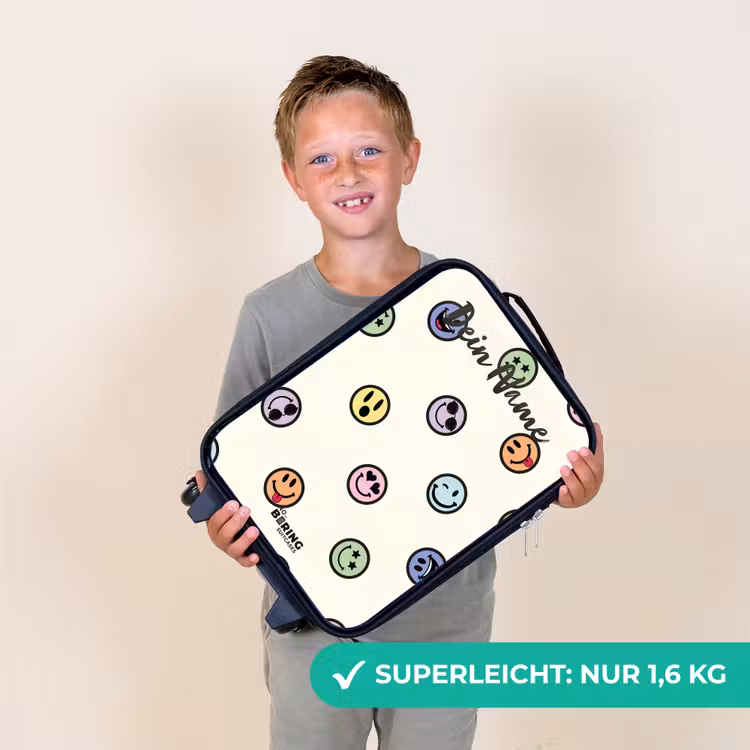 Kinderkoffer mit Name - Verspielter Smiley-Mix — 2