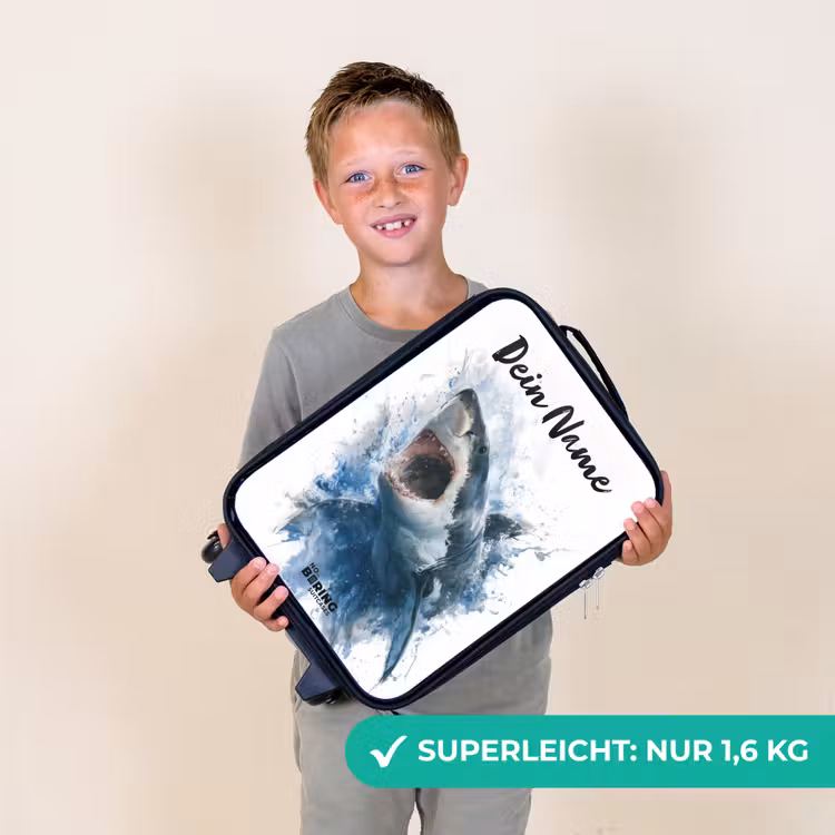 Kinderkoffer mit Name - Angreifender Hai in Aquarell — 2