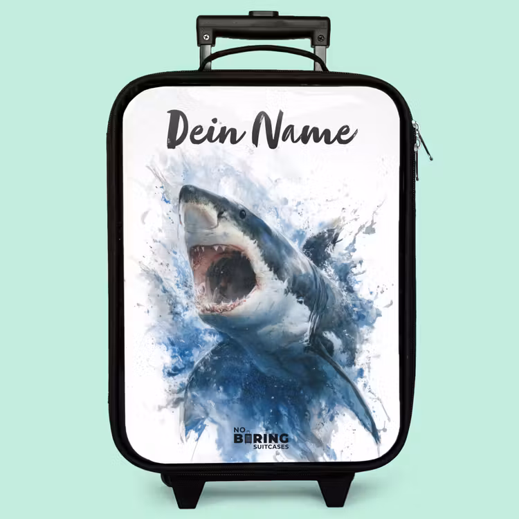 Kinderkoffer mit Name - Angreifender Hai in Aquarell — 3