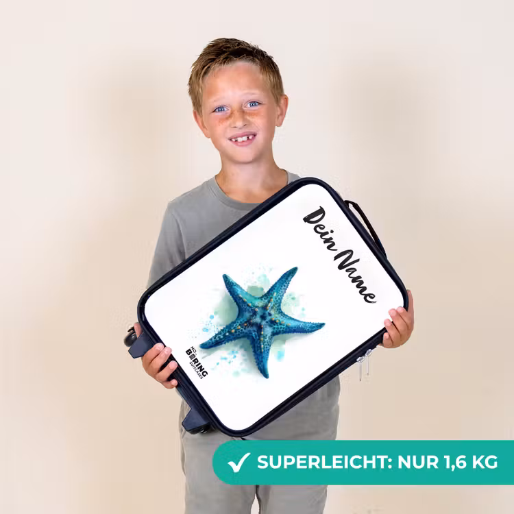 Kinderkoffer mit Name - Blauer Seestern auf weißem Hintergrund — 2