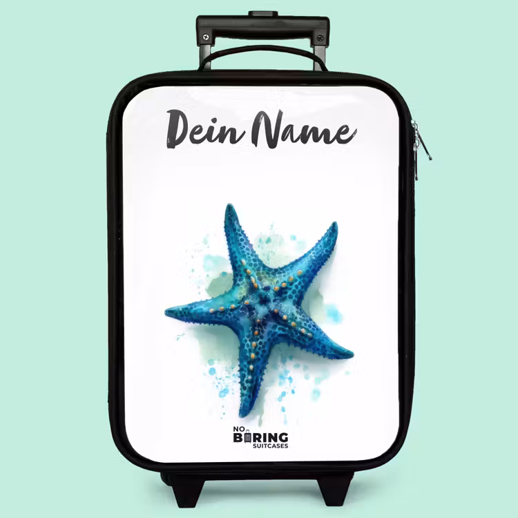 Kinderkoffer mit Name - Blauer Seestern auf weißem Hintergrund — 3
