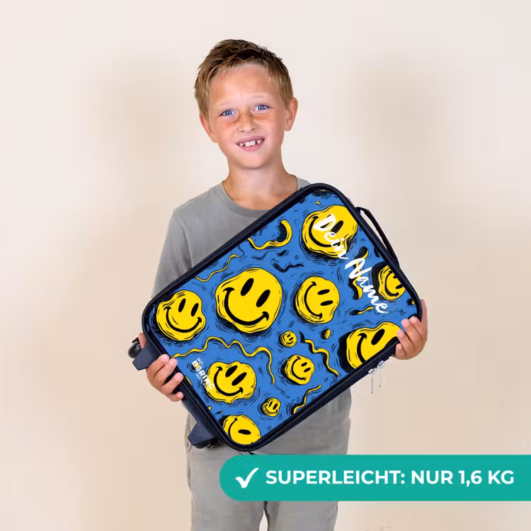 Kinderkoffer mit Name - Smiley - Blau - Gelb — 2