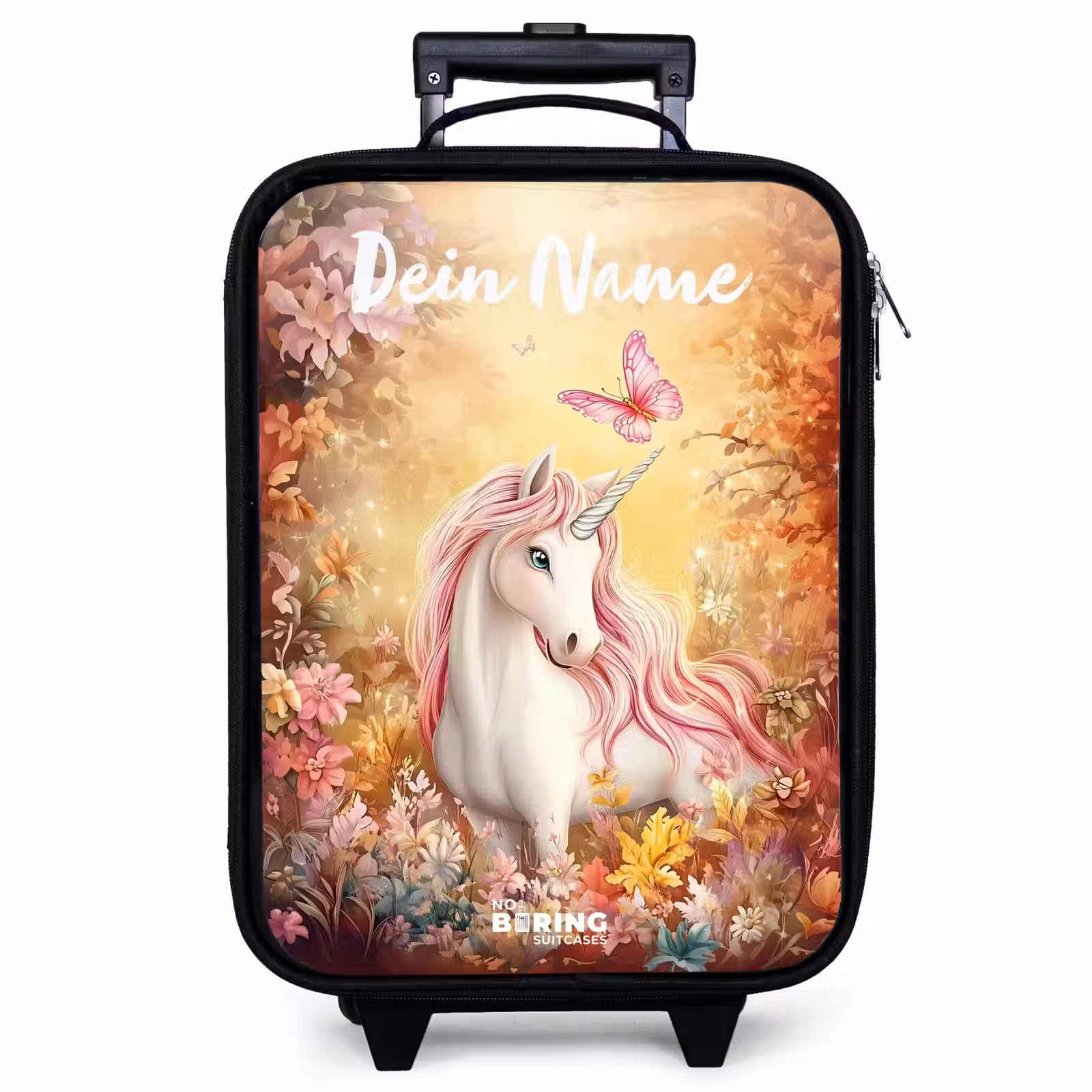Kinderkoffer mit Name - Einhorn - Schmetterling - Rosa - Mähne — 1