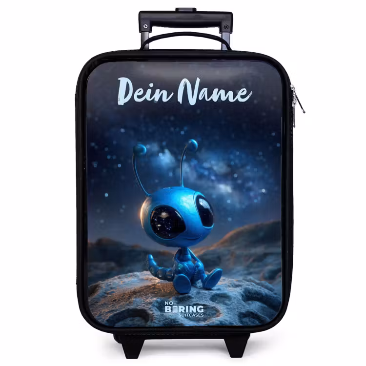 Kinderkoffer mit Name - Blaue außerirdische Kreatur unter dem Sternenhimmel — 1