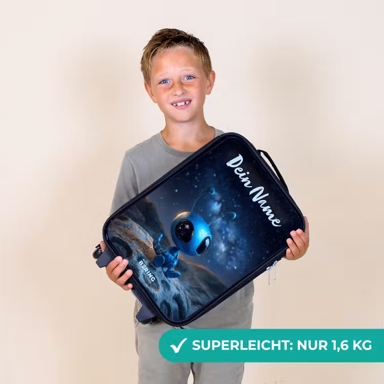 Kinderkoffer mit Name - Blaue außerirdische Kreatur unter dem Sternenhimmel — 2