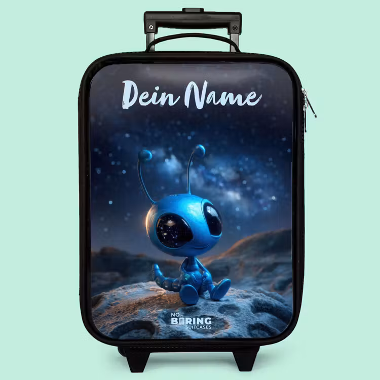 Kinderkoffer mit Name - Blaue außerirdische Kreatur unter dem Sternenhimmel — 3