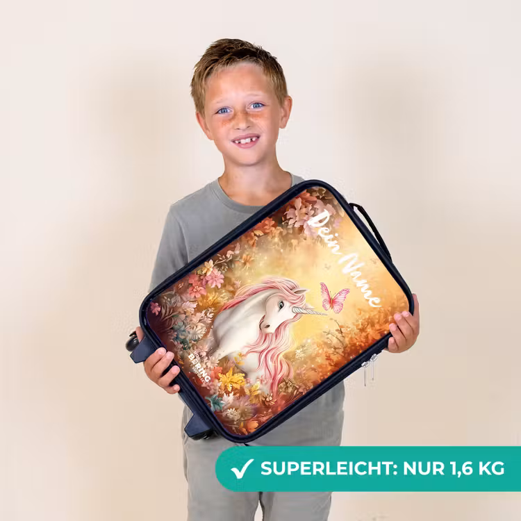 Kinderkoffer mit Name - Einhorn - Schmetterling - Rosa - Mähne — 2