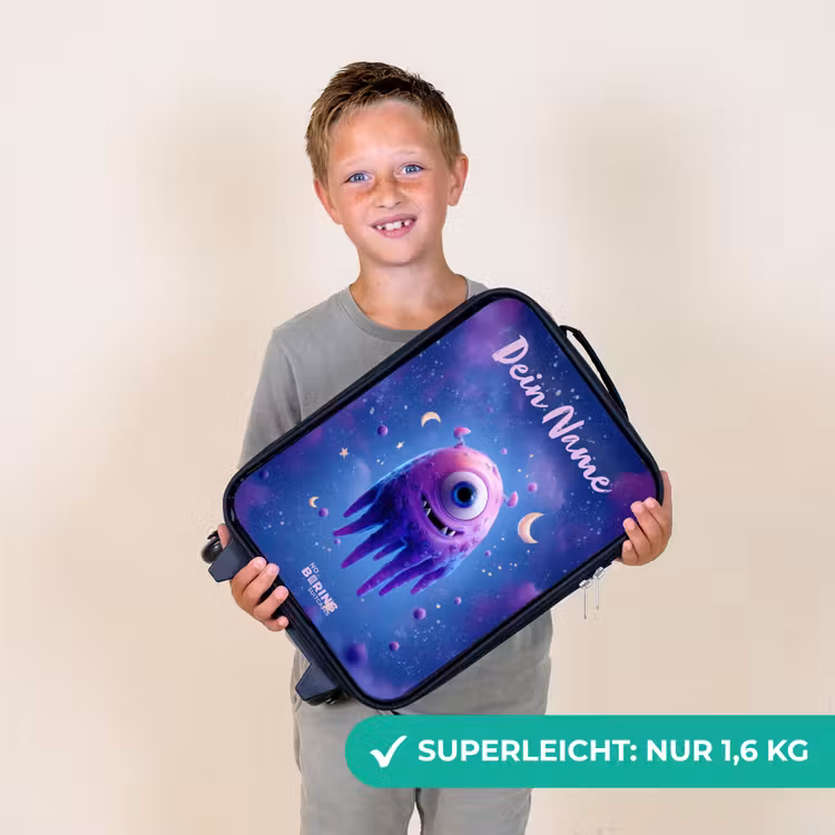 Kinderkoffer mit Name - Fröhliches Augenpaar im Weltraum — 2