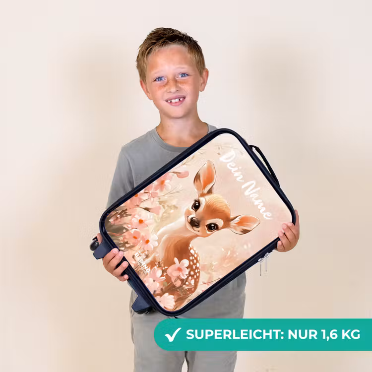 Kinderkoffer mit Name - Hirsche - Blumen - Punkte - Rosa — 2