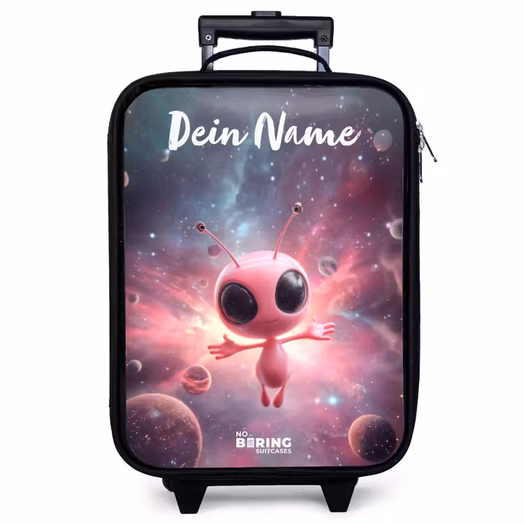 Kinderkoffer mit Name - Rosa Alien im Sternennebel — 1