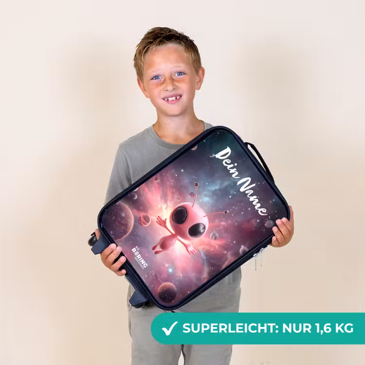 Kinderkoffer mit Name - Rosa Alien im Sternennebel — 2