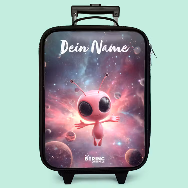 Kinderkoffer mit Name - Rosa Alien im Sternennebel — 3