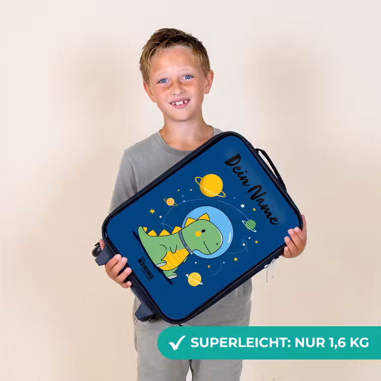 Kinderkoffer mit Name - Dino - Planet - Stern - Blau — 2