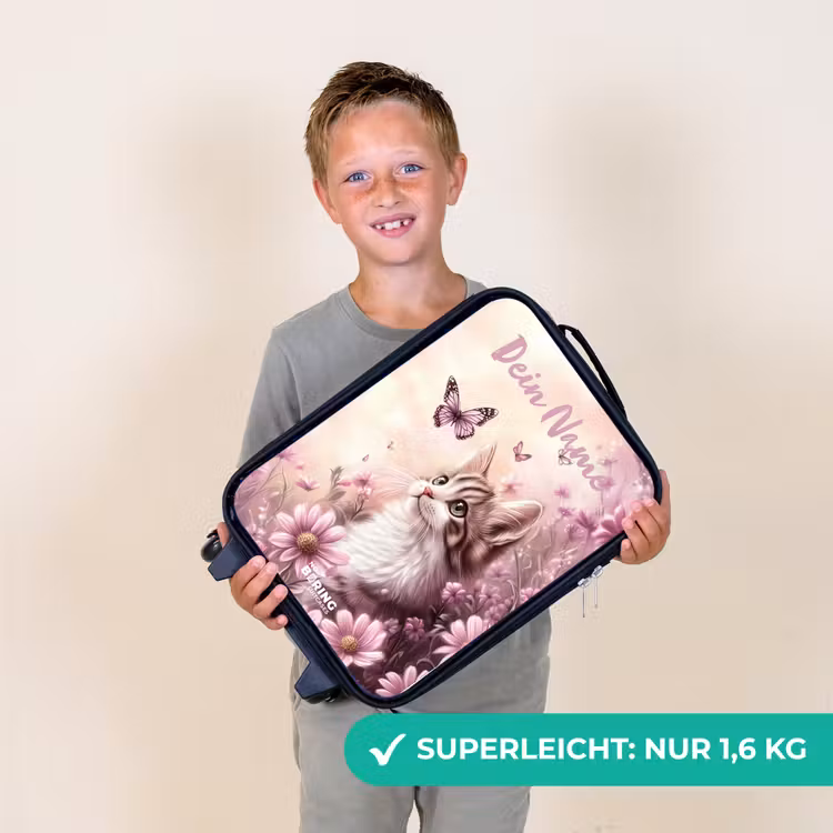 Kinderkoffer mit Name - Kätzchen - Schmetterlinge - Lila - Blumen — 2