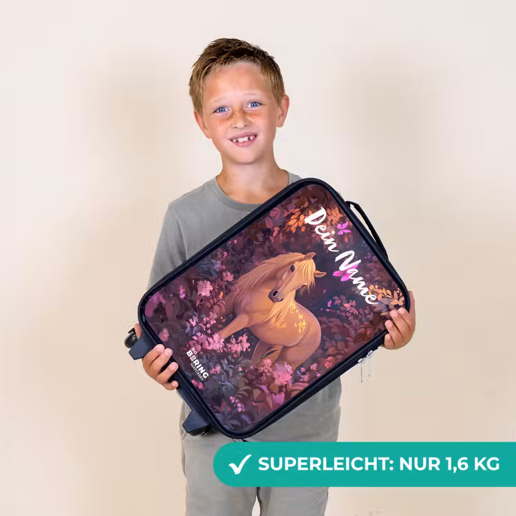 Kinderkoffer mit Name - Pferd - Blumen - Lila - Schmetterling — 2