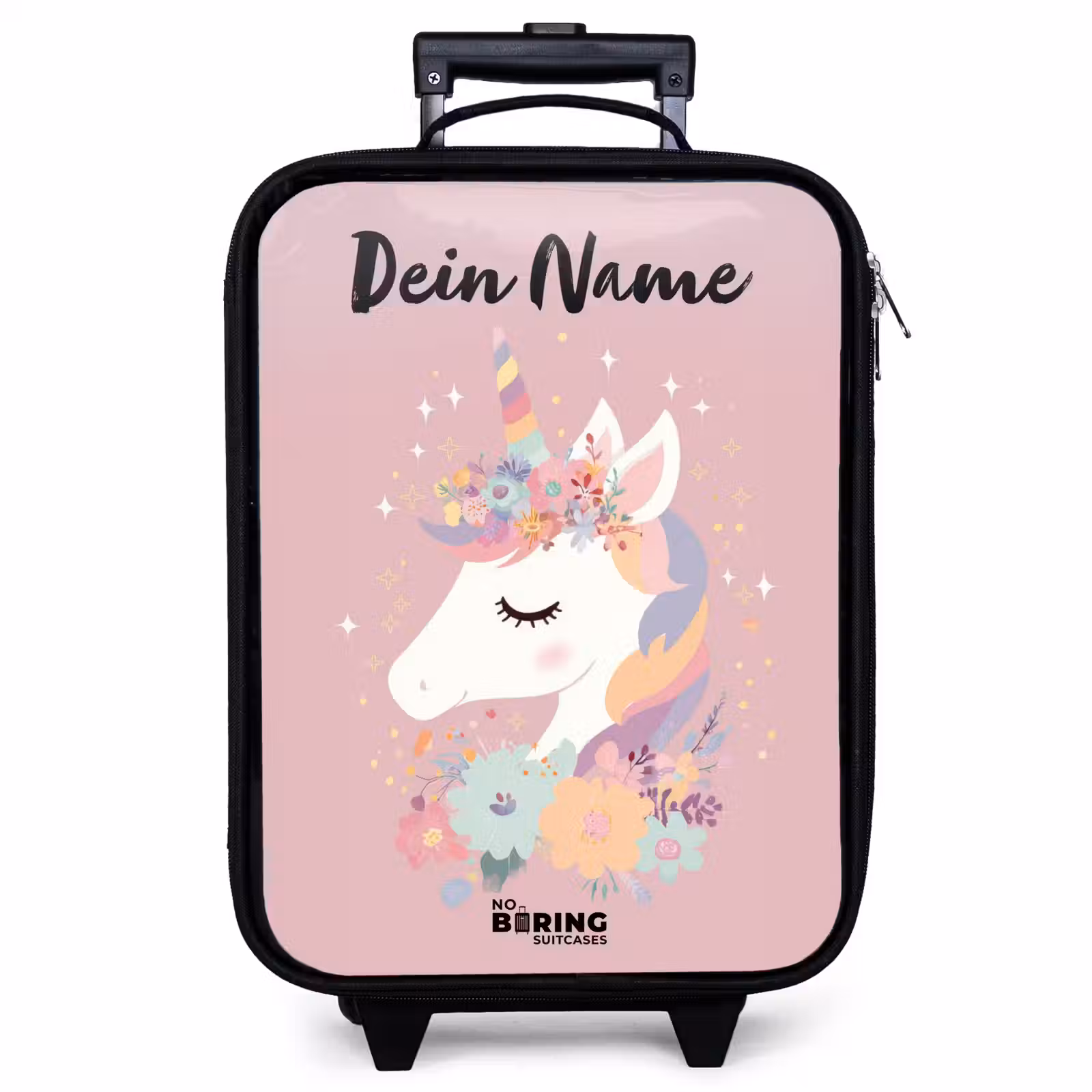 Kinderkoffer mit Name - Einhorn - Rosa - Blumen — 1