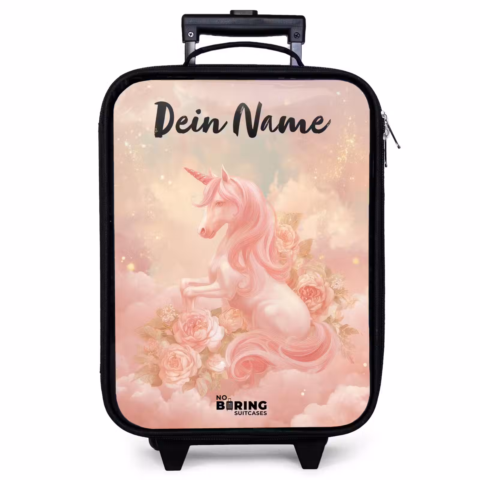 Kinderkoffer mit Name - Einhorn - Wolken - Rosa — 1