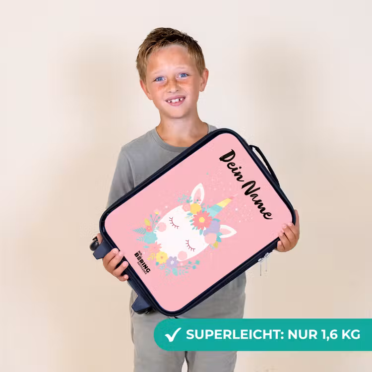 Kinderkoffer mit Name - Einhorn - Blumen - Rosa — 2