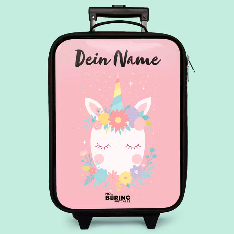 Kinderkoffer mit Name - Einhorn - Blumen - Rosa — 3
