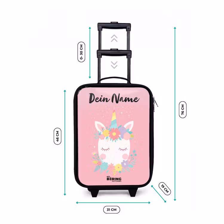 Kinderkoffer mit Name - Einhorn - Blumen - Rosa — 7
