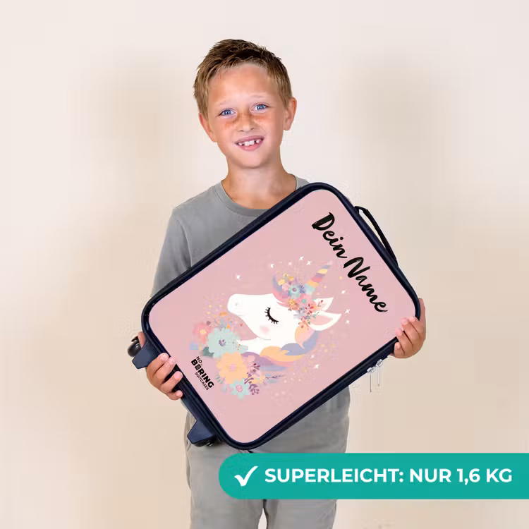 Kinderkoffer mit Name - Einhorn - Rosa - Blumen — 2