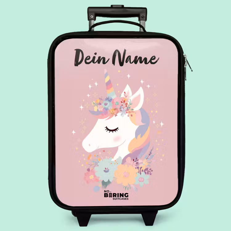 Kinderkoffer mit Name - Einhorn - Rosa - Blumen — 3