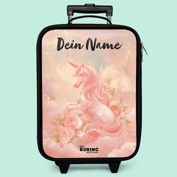 Kinderkoffer mit Name - Einhorn - Wolken - Rosa — 3