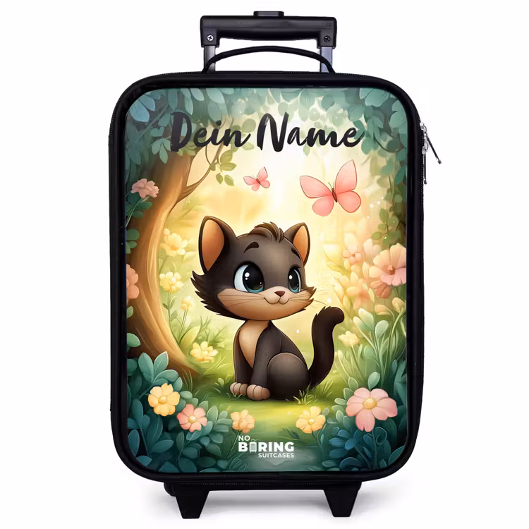 Kinderkoffer mit Name - Katze - Schmetterling - Blumen — 1