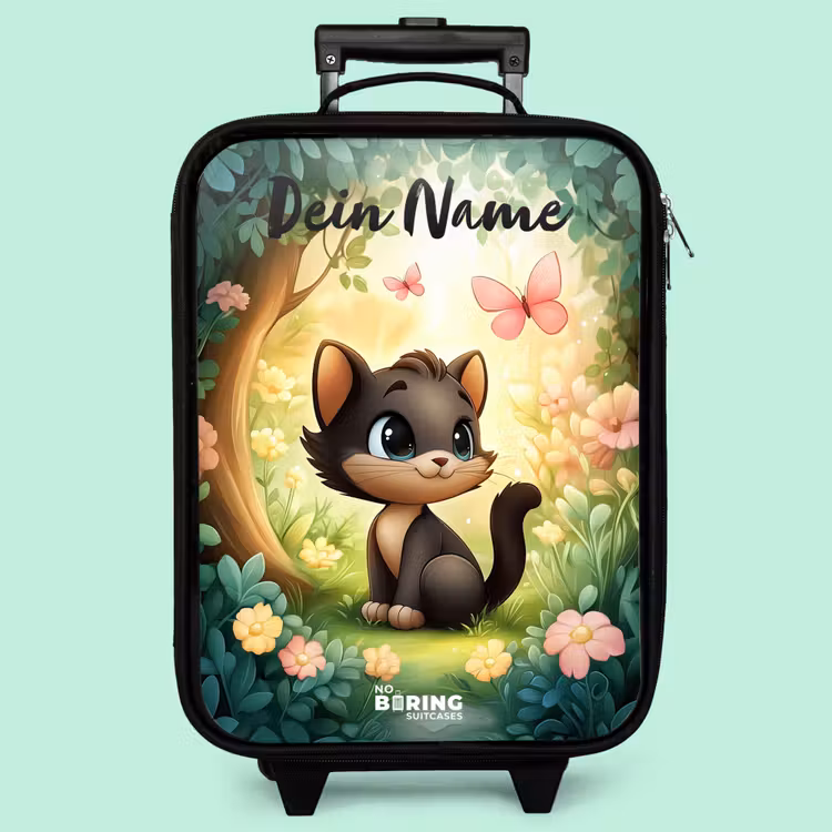 Kinderkoffer mit Name - Katze - Schmetterling - Blumen — 3