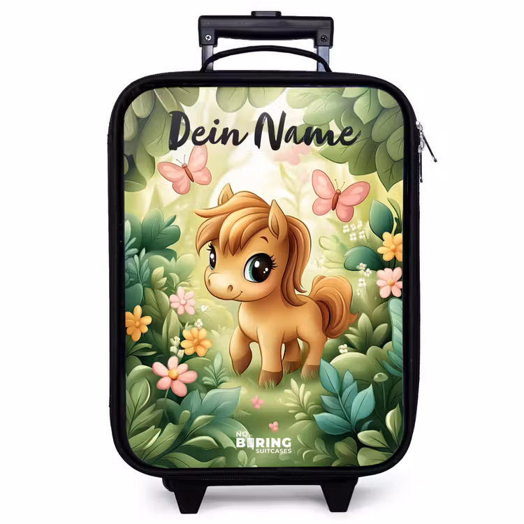 Kinderkoffer mit Name - Pferd - Blumen - Schmetterlinge — 1