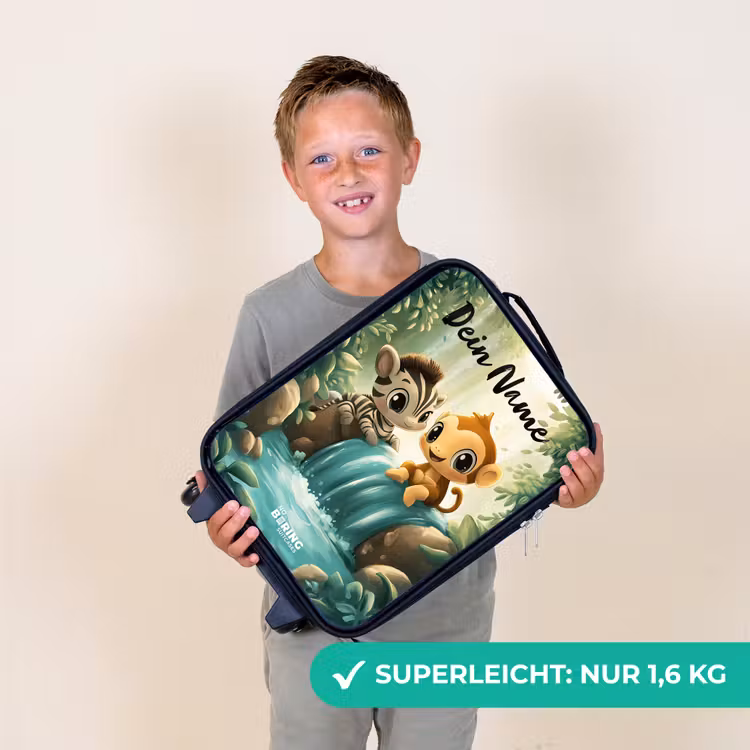 Kinderkoffer mit Name - Zebra - Affe - Wasserfall - Felsen — 2