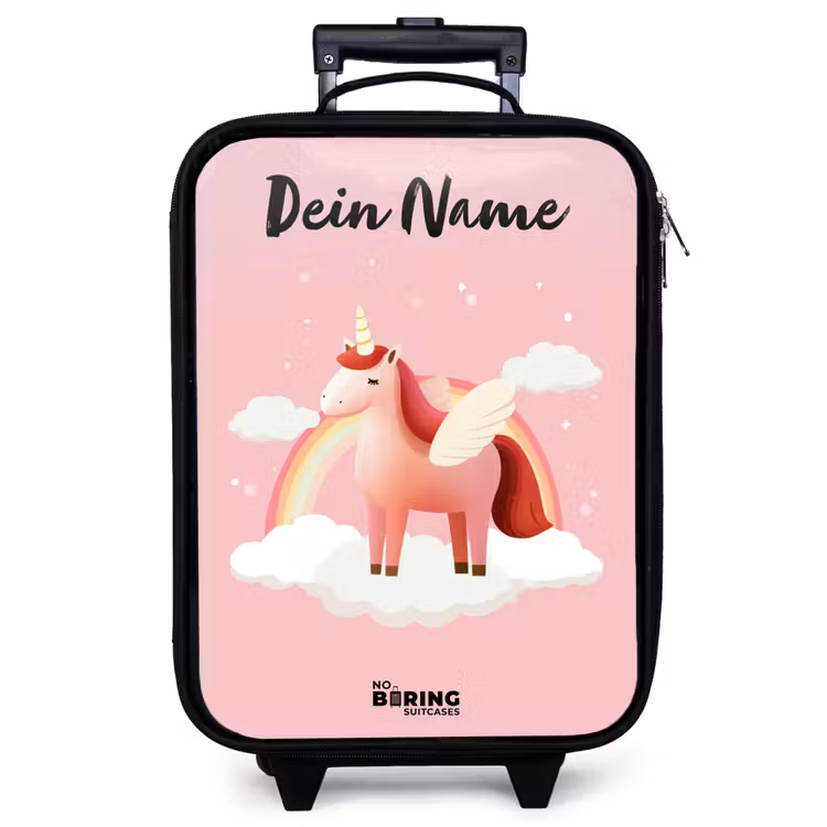 Kinderkoffer mit Name - Einhorn - Flügel - Rosa - Regenbogen — 1