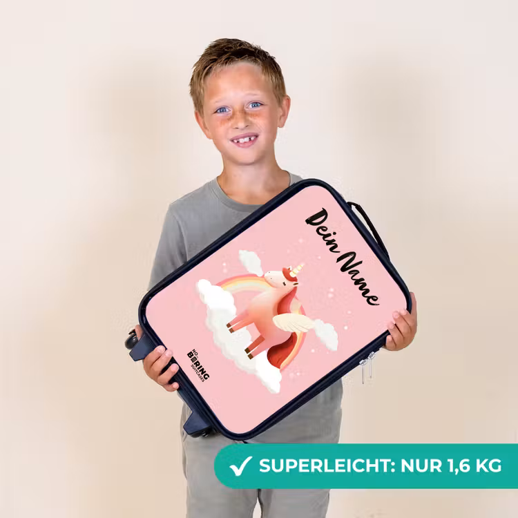 Kinderkoffer mit Name - Einhorn - Flügel - Rosa - Regenbogen — 2
