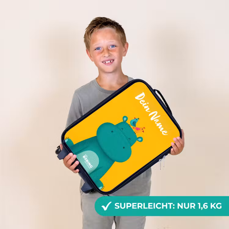 Kinderkoffer mit Name - Nilpferd - Vögel - Gelb — 2