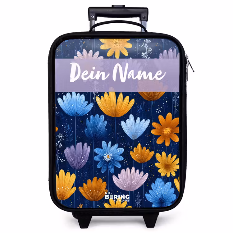 Kinderkoffer mit Name - Blumen - Muster - Blau — 1